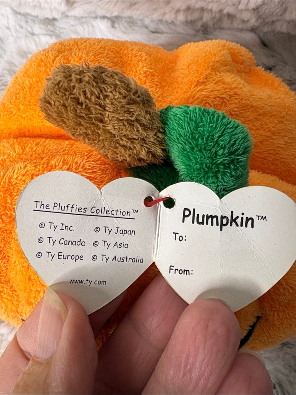 Ty Pluffies Orange “Plumpkin” Plush Halloween Jack-O'-Lantern. 2004 - Picture 3 of 7